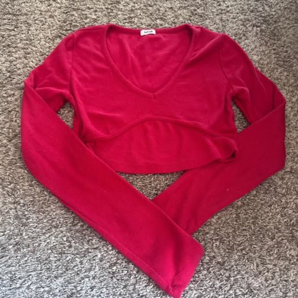 Garage Red Ribbed Long Sleeve Crop Top